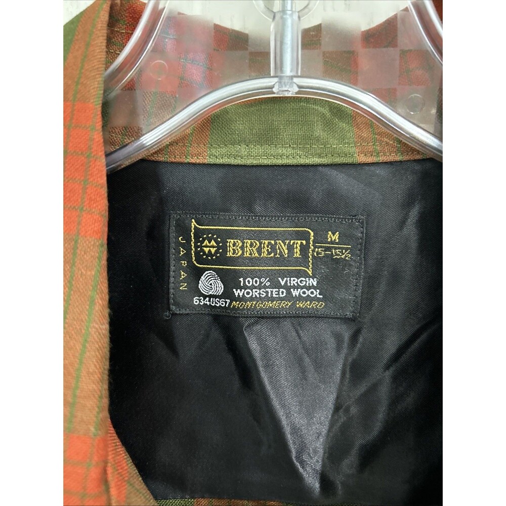 60s NOS BRENT Vintage Loop Collar Wool Flannel Plaid Flap Pocket Blue Orange L - Picture 3 of 11